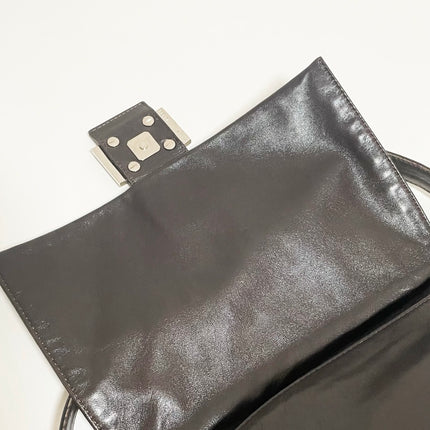 Fendi Mamma Baguette Chocolate Brown Lambskin Leather Silver Hardware