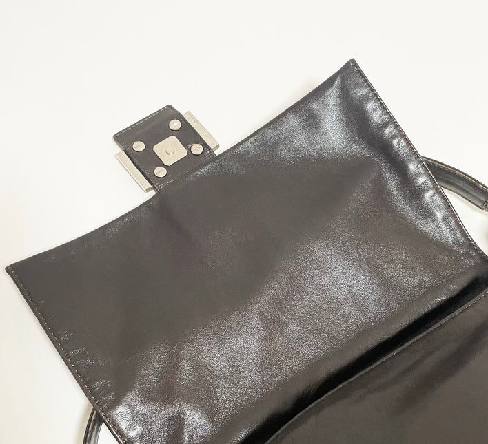 Fendi Mamma Baguette Chocolate Brown Lambskin Leather Silver Hardware