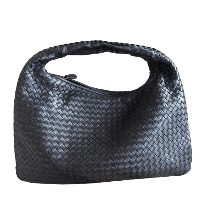 Bottega Veneta Intrecciato Hobo Bag Medium Black Lambskin leather 45cm-Luxbags