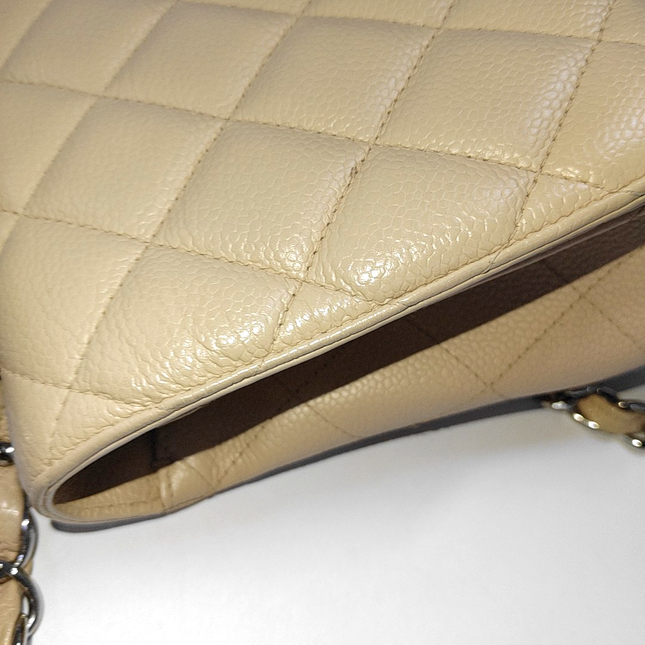 Chanel Classic Flap Jumbo 2009 Beige Caviar Leather Single Flap Silver Hardware