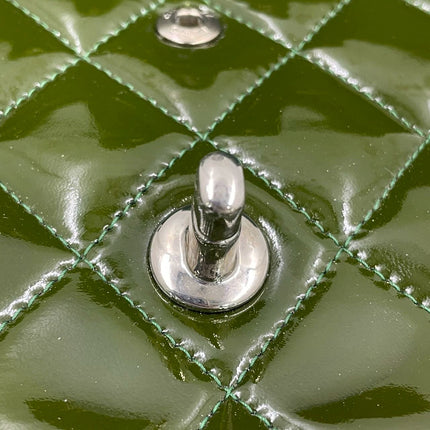 Chanel Classic Flap Jumbo Large Green Patent Leather Silver Hardware