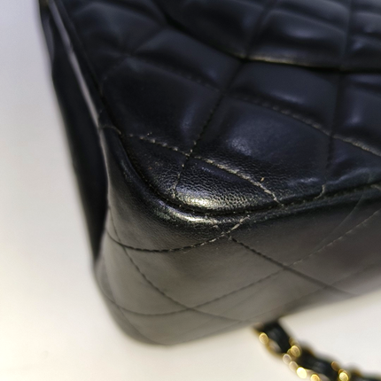 Chanel Classic Flap Jumbo Black Lambskin Leather Double Flap Gold Hardware