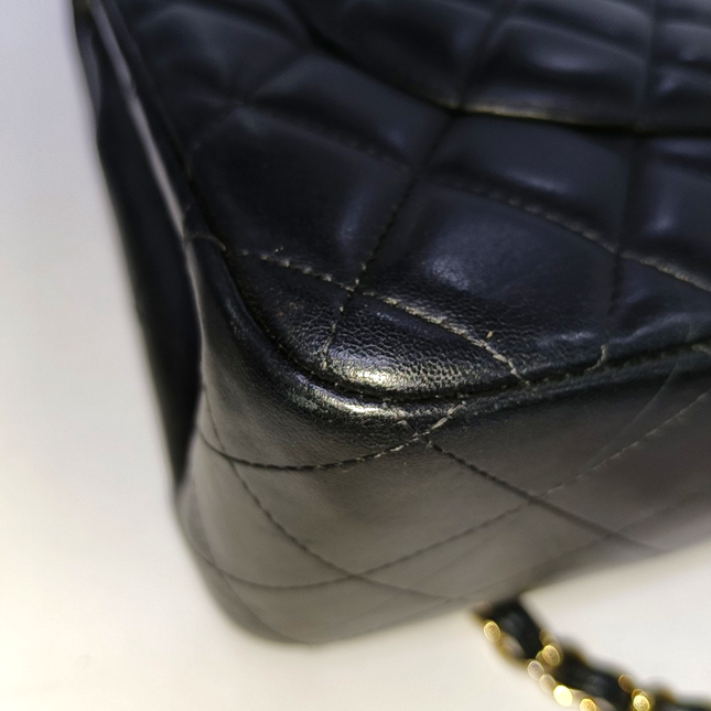 Chanel Classic Flap Jumbo Black Lambskin Leather Double Flap Gold Hardware