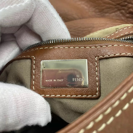 Fendi Mamma Forever Baguette Selleria Brown Calfskin Leather Silver Hardware