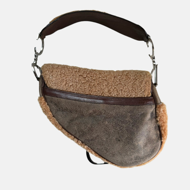 Sold Dior Saddle Vintage Shoulder Bag Shearling Brown and While
