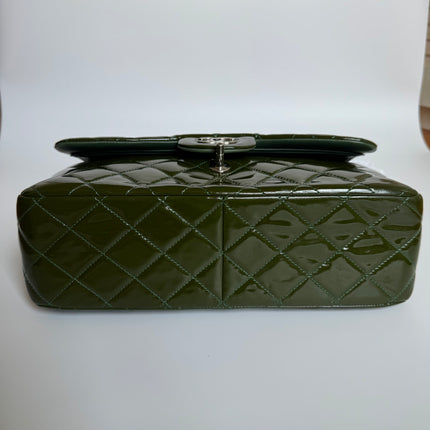 Chanel Classic Flap Jumbo Large Green Patent Leather Silver Hardware
