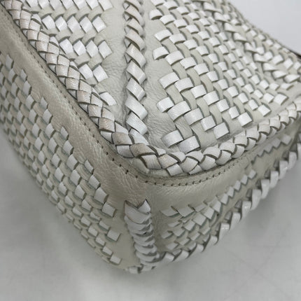 Loewe Puzzle Small Leather Woven Braided White Crossbody Bag