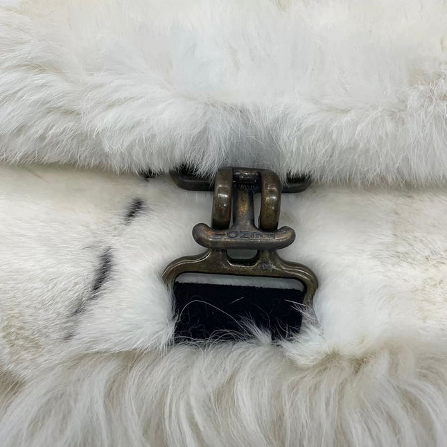 Fendi White Fur FF Logo Flap Shoulder Bag