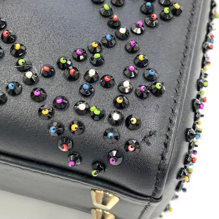 Lady Dior Mini Black Calfskin Leather with Multicolor Crystals Gold Hardware