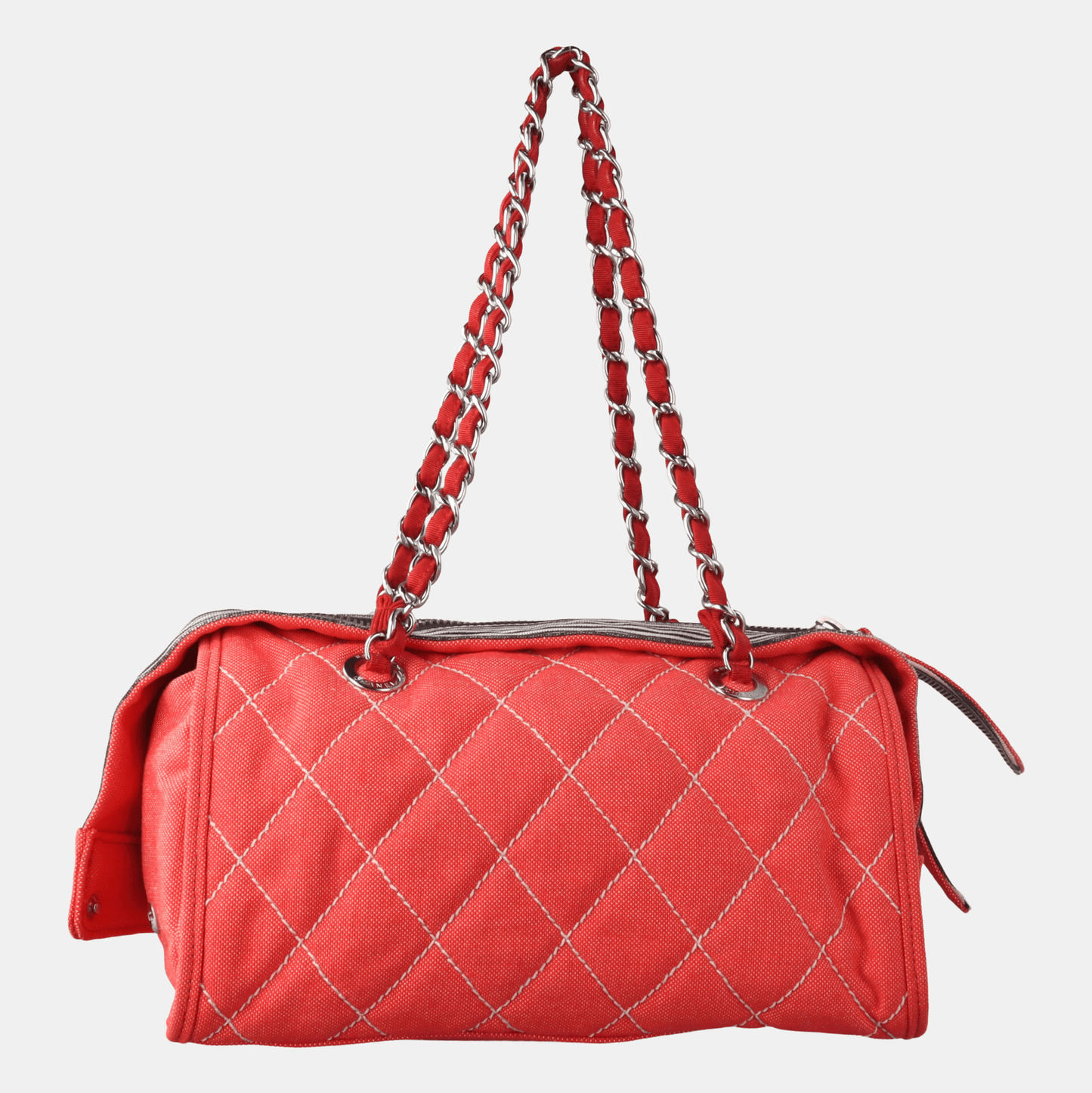 Chanel Rhombus Red Quilted Denim Medium CC Chain Bowler Bag, 2009-2010