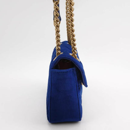 Gucci Marmont Mini Flap Navy Velvet Handbag