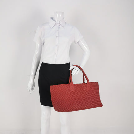 Bottega Veneta Cabat Large Intreccio Leather Tote Bag Red 40cm