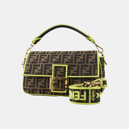 FENDI Baguette Zucca Monogram Canvas with Lime Neon Trimming Medium