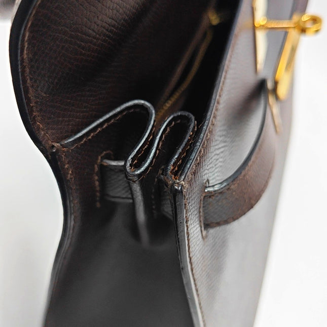 Hermes Kelly 28 Vintage Sellier Dark Brown Epsom Leather Gold Hardware 1990