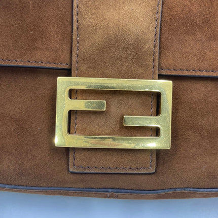 Fendi Baguette Selleria Suede Leather Crossbody Bag Medium Caramel Tan