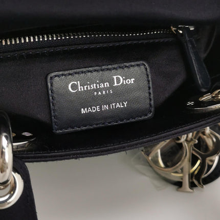 Lady Dior Mini Black Silk with Crystals Silver Hardware