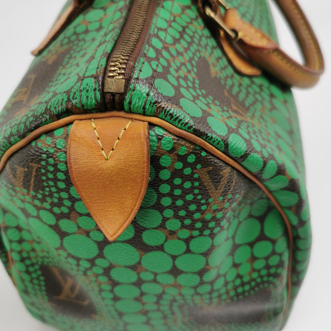 Louis Vuitton Kusama Town Speedy 30 Green Top Handle Bag