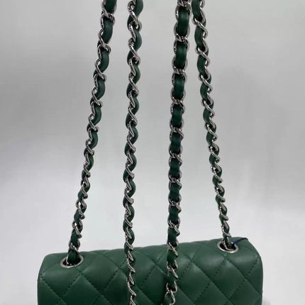 Chanel Classic Flap Mini 2019 Green Lambskin Leather Silver Hardware