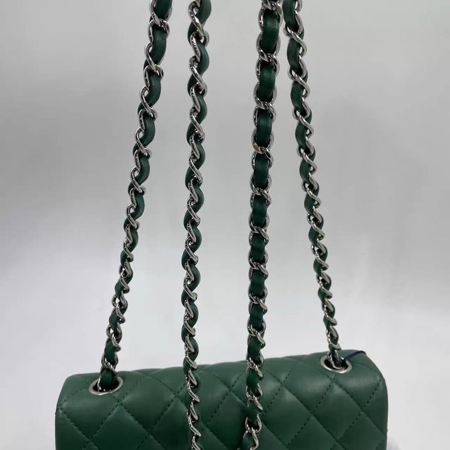 Chanel Classic Flap Mini 2019 Green Lambskin Leather Silver Hardware