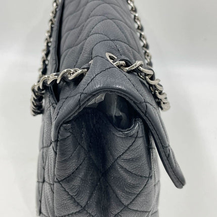 Chanel Classic Flap Maxi Black Soft Caviar Leather Silver-tone Hardware Giant CC Logo