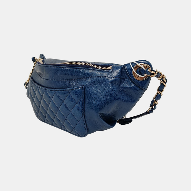 Chanel Belt Bag Navy Shiny Calfskin Skin Leather Gold-tone Hardware