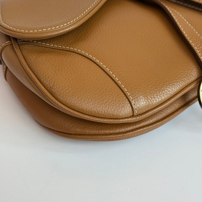 Dior Vintage Double Saddle Brown Leather Gold-tone Hardware