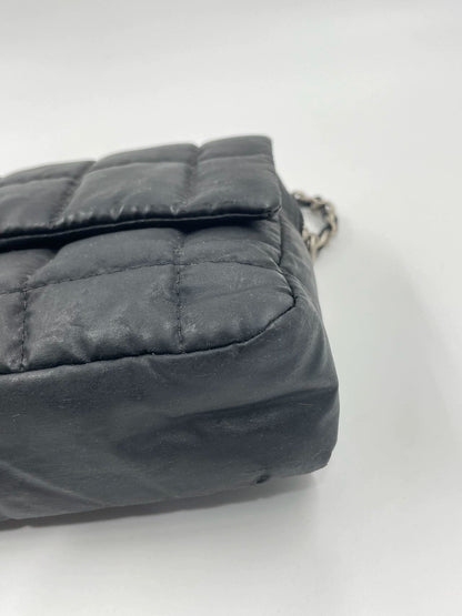 CHANEL Nylon Square Quilted Flap Bag Black Puffer Curved Bottom