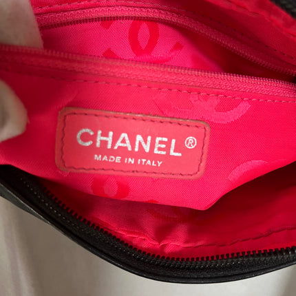 Chanel Cambon Clutch Black Leather White Logo