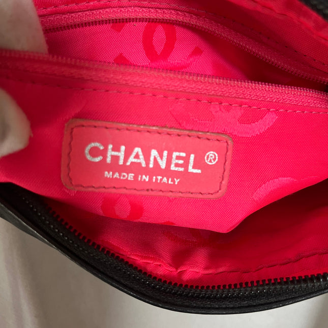 Chanel Cambon Clutch Black Leather White Logo