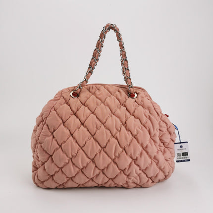 Chanel Bubble Chain Striped Quilted Flap Bag Red/White Tote