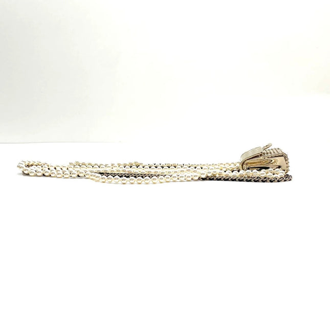 Chanel Micro Flap Bag Charm Chain Long Necklace with Matelasse and Pearl Chain 102cm