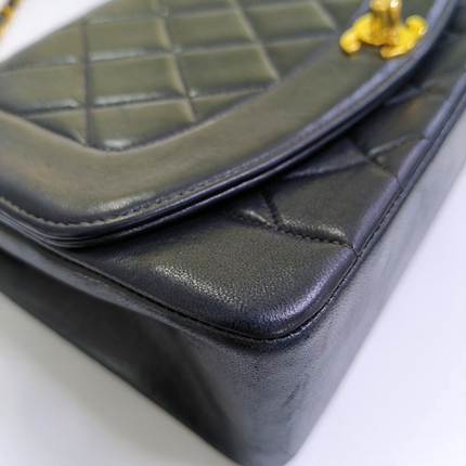Chanel Diana CC Flap Bag Medium Vintage Black Lambskin Leather with 24k Gold HW, 1991-1994