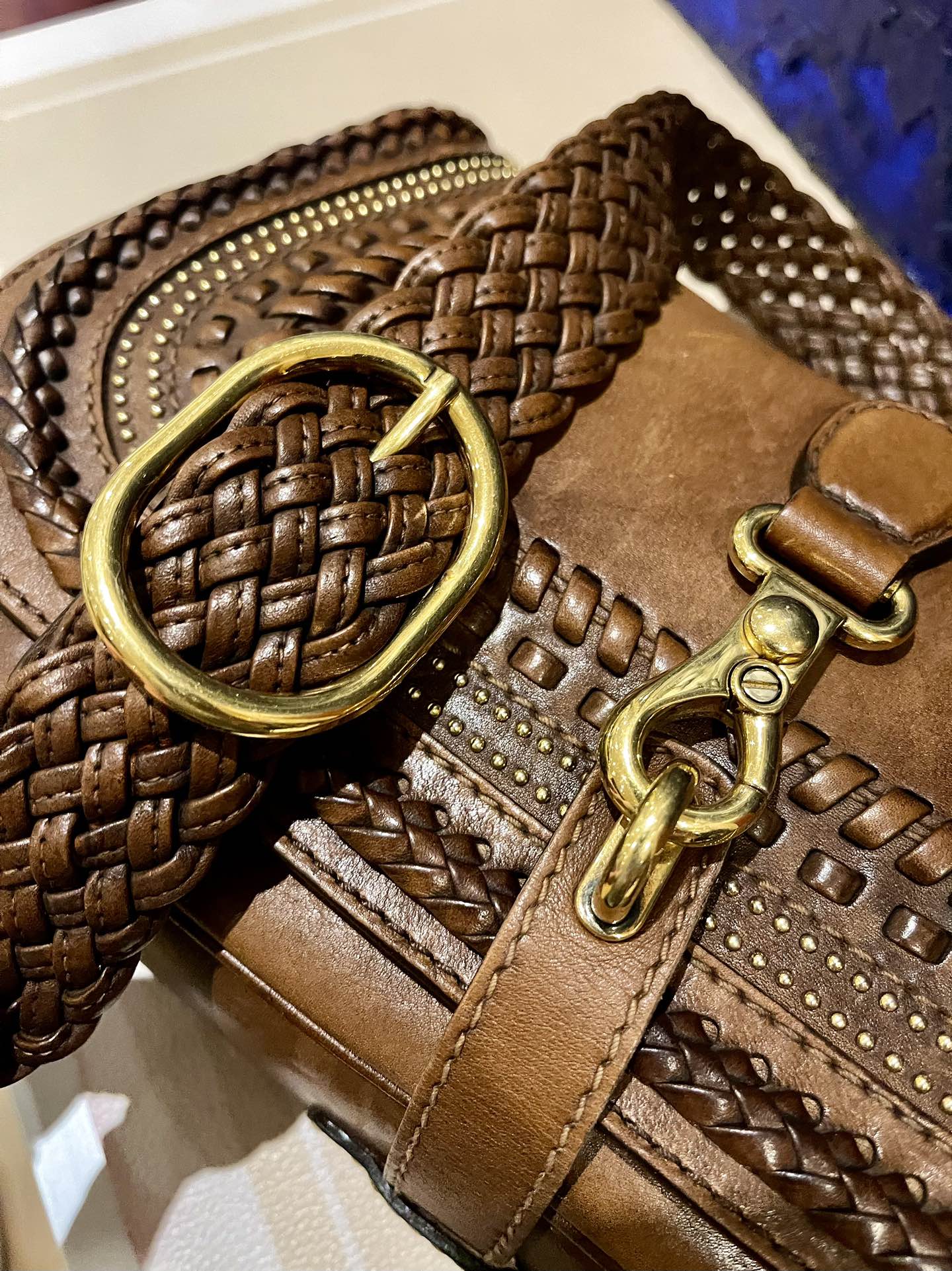 Gucci Snaffle Bit Brown Braided and Ruffles Crossbody Bag