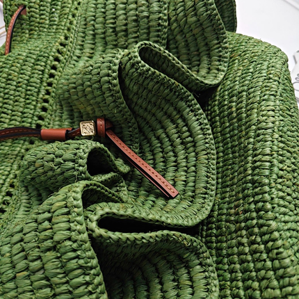 Loewe Raffia Ballon Ruffles Green Bucket Shoulder Bag 2022