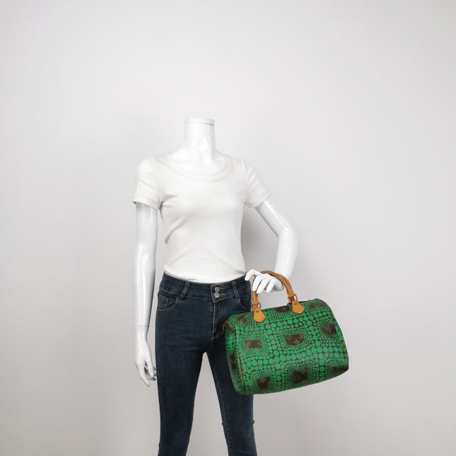 Louis Vuitton Kusama Town Speedy 30 Green Top Handle Bag