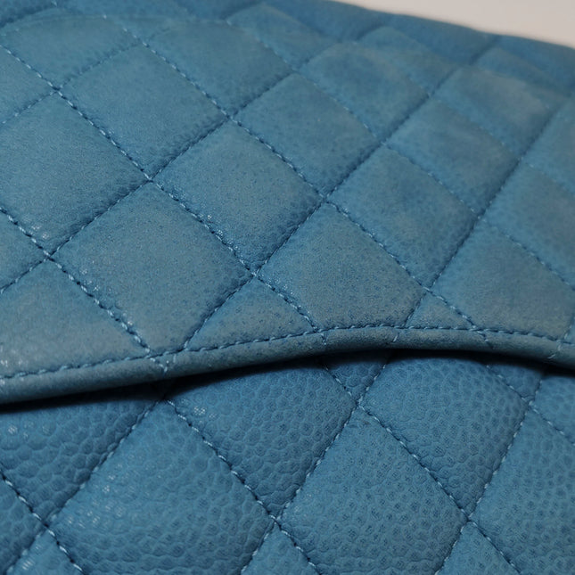 Chanel Timeless Classic Flap Medium Light Blue Caviar Leather Silver Hardware