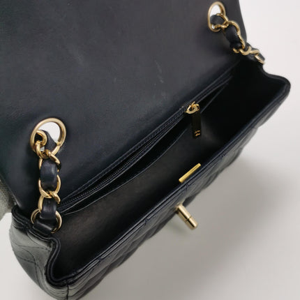 Chanel Classic Flap Mini Rectangular Navy Lambskin Leather Gold Hardware Microchip