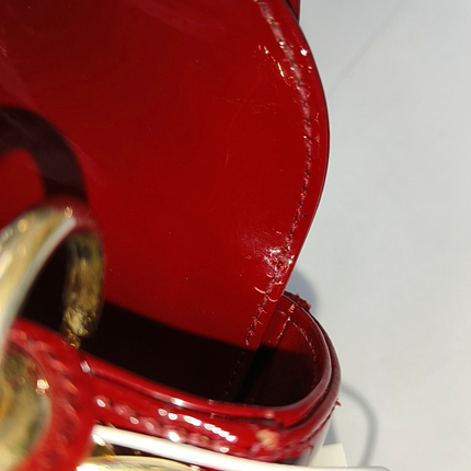 Lady Dior Mini Handbag Burgundy Red Patent Leather Gold-tone Chain Strap