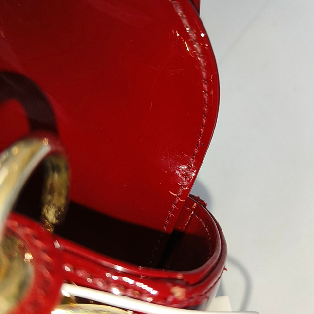 Lady Dior Mini Handbag Burgundy Red Patent Leather Gold-tone Chain Strap