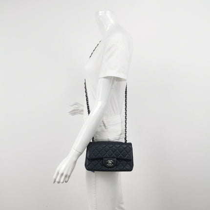 Chanel Classic Flap Mini 2014 Navy Lambskin Leather Silver Hardware