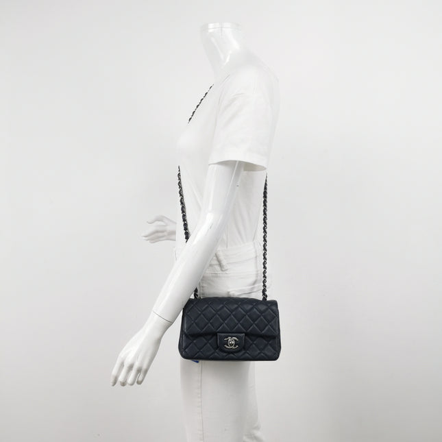 Chanel Classic Flap Mini 2014 Navy Lambskin Leather Silver Hardware