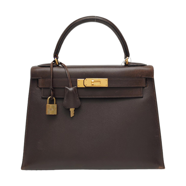 Hermes Kelly 28 Vintage Sellier Dark Brown Epsom Leather Gold Hardware 1990-Luxbags