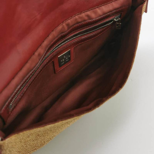 Sold Fendi Mamma Baguette Raffia Straw Shoulder Bag Red Leather Strap