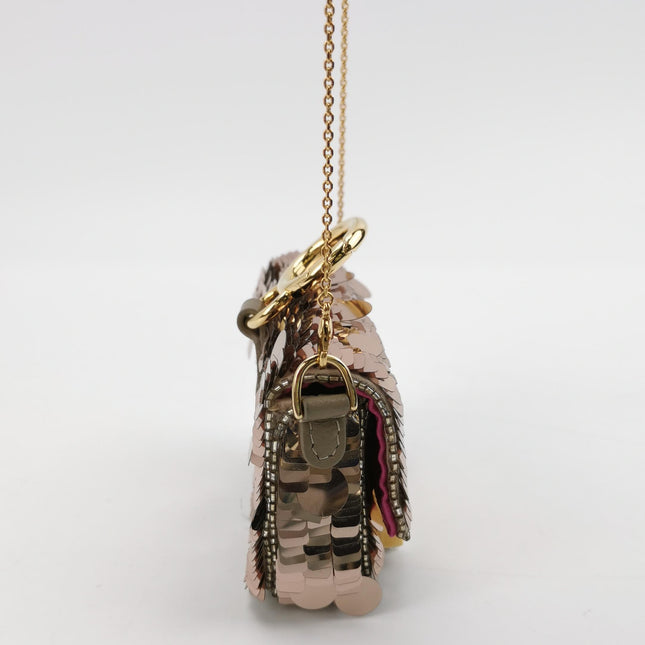 Fendi Nano Baguette Charm Pink Sequins Satin Interior Chain Strap