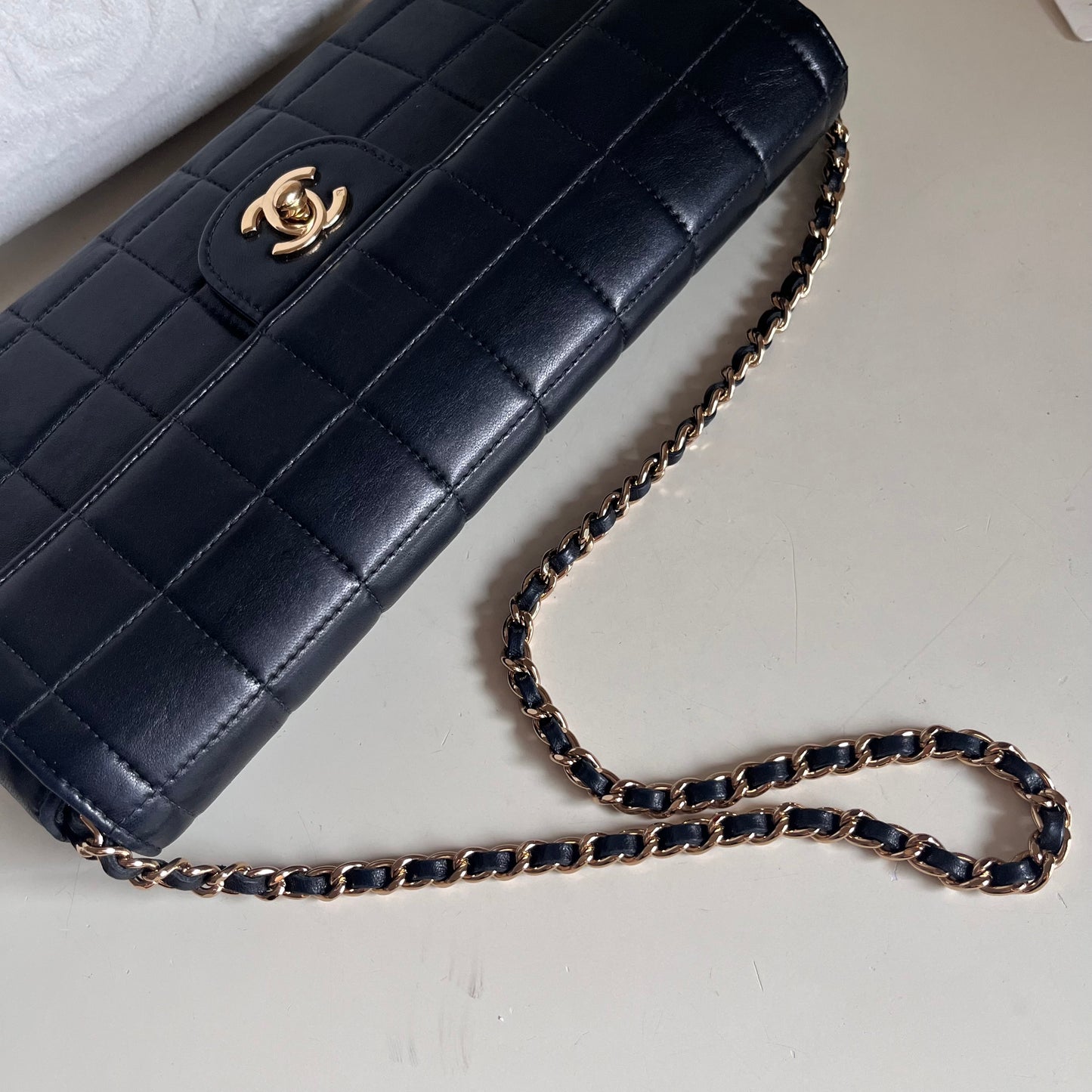 Sold Chanel East West Chocolate Bar Black Leather