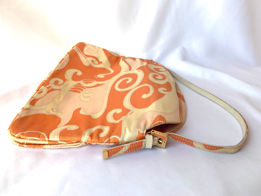 Sold FENDI Baguette Orange Multicolor Silk with Psychedelic prints