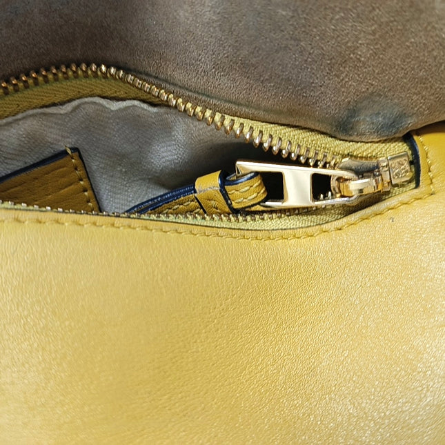 Loewe Puzzle Small Tricolor Tan Yellow Grey Braided Handle Crossbody Bag