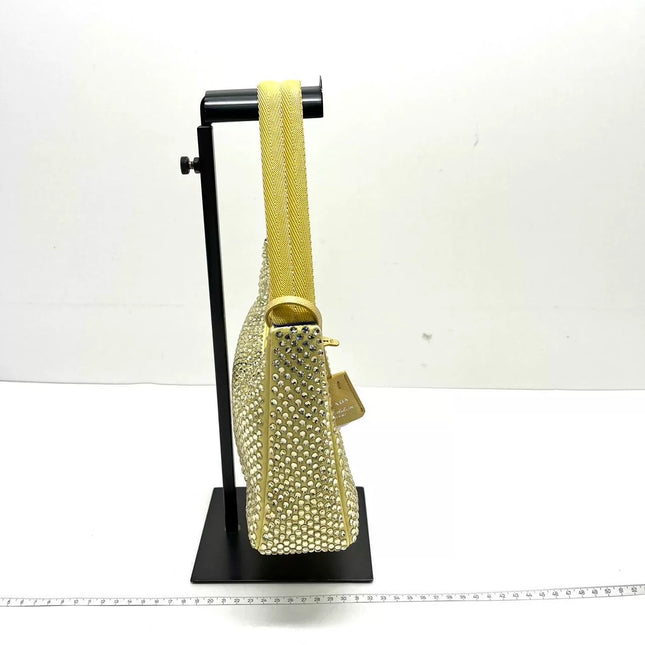 Prada Re-Edition 2000 Mini Yellow Glitter Nylon Shoulder Bag