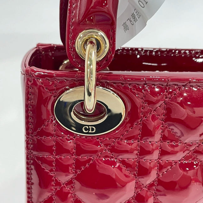 Lady Dior Mini Handbag Burgundy Red Patent Leather Gold-tone Chain Strap 2020 Suede Interior