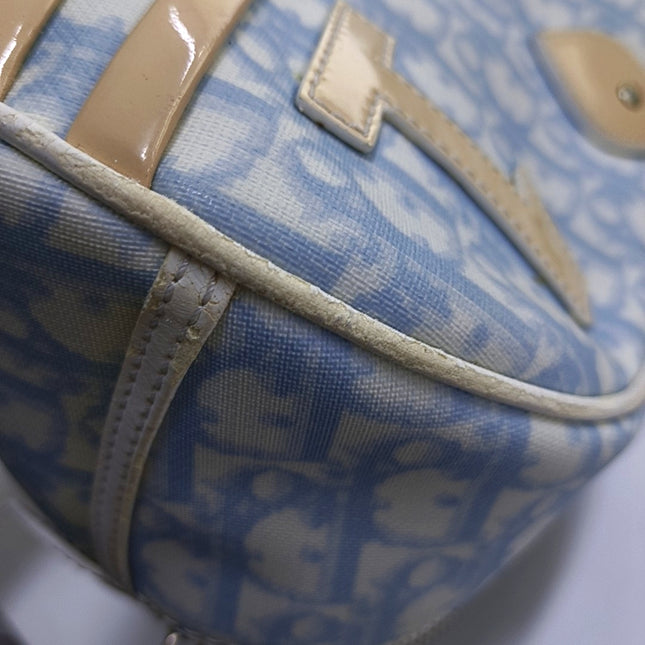 Dior No. 1 Rasta Trotter Bowling Bag Blue Oblique Canvas White Patent Leather